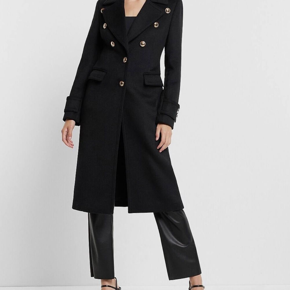 Express Wool-Blend Novelty Button Trench Coat Size: Small
